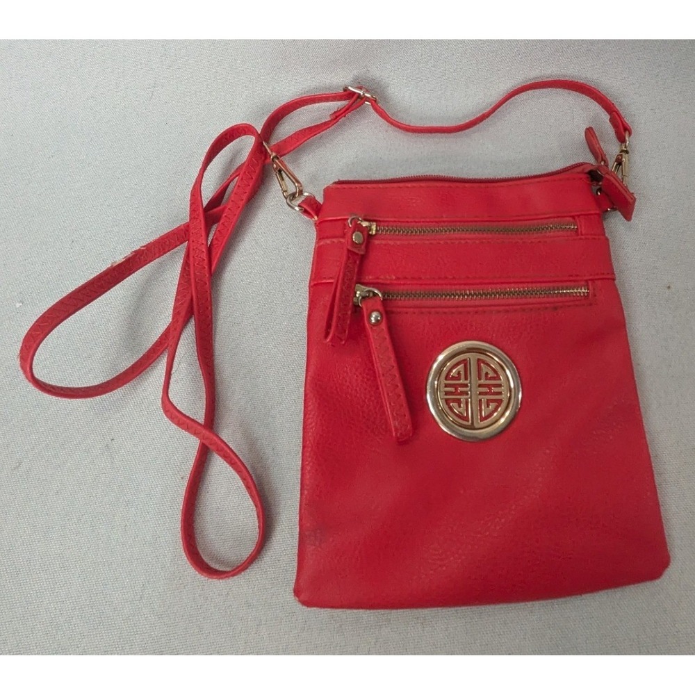 Crossbody Bag Womens Small Red Good Faux Leather Gold Hardware